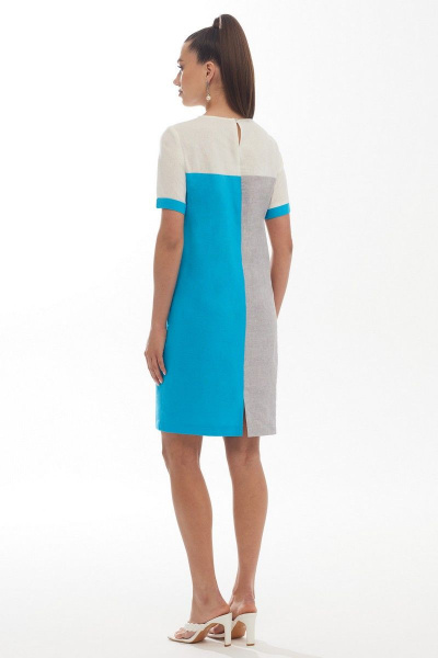 Леновое платье приталенное с разрезом и пуговицами Galean Style 892.1 голубой - фото 4