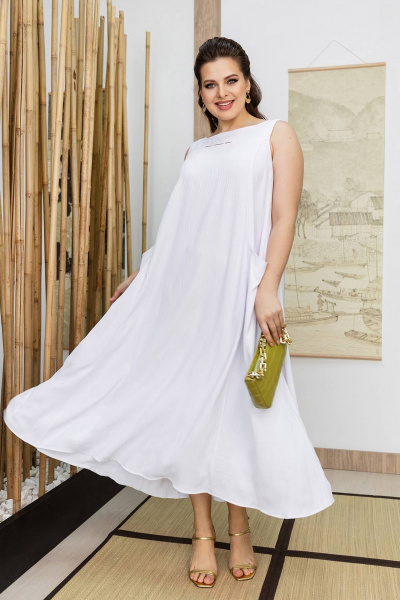 Белый летний сарафан трапеция с карманами и разрезами ASV 2357 белый - фото 1