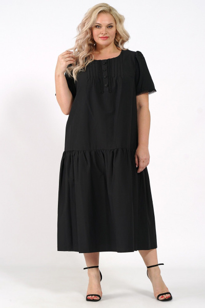 Платье расклешенное с коротким рукавом и сборками Медея и К 2201 черный - фото 9