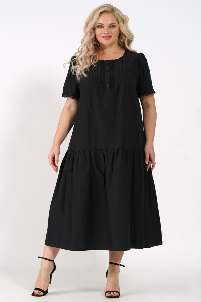 Платье расклешенное с коротким рукавом и сборками Медея и К 2201 черный - фото 8