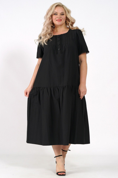 Платье расклешенное с коротким рукавом и сборками Медея и К 2201 черный - фото 7