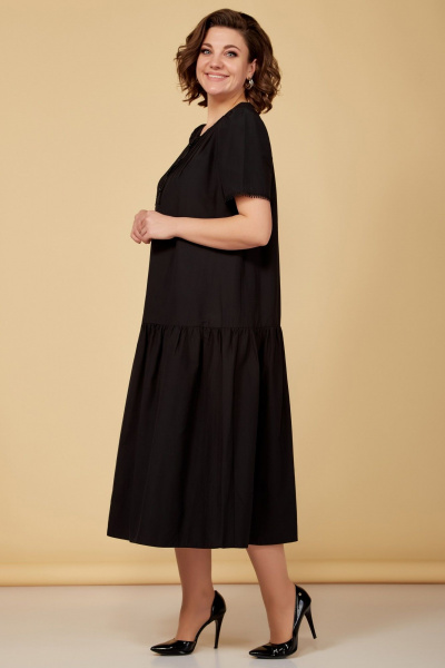 Платье расклешенное с коротким рукавом и сборками Медея и К 2201 черный - фото 5