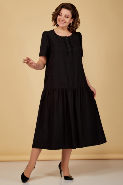 Платье расклешенное с коротким рукавом и сборками Медея и К 2201 черный - фото 4