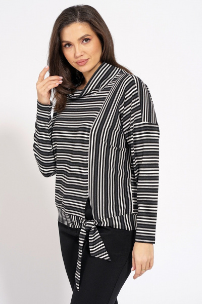 Джемпер оверсайз из вискозы и трикотажа Медея и К 2232 черно-серый - фото 3