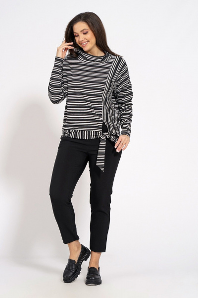 Джемпер оверсайз из вискозы и трикотажа Медея и К 2232 черно-серый - фото 8