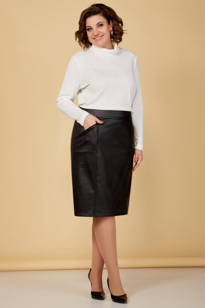 Юбка из экокожи с карманами и застежкой молния Медея и К 2242 черный - фото 2