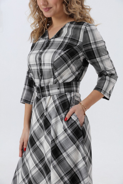 Платье приталенного кроя в клетку с карманами Angelina & Сompany 971 - фото 3