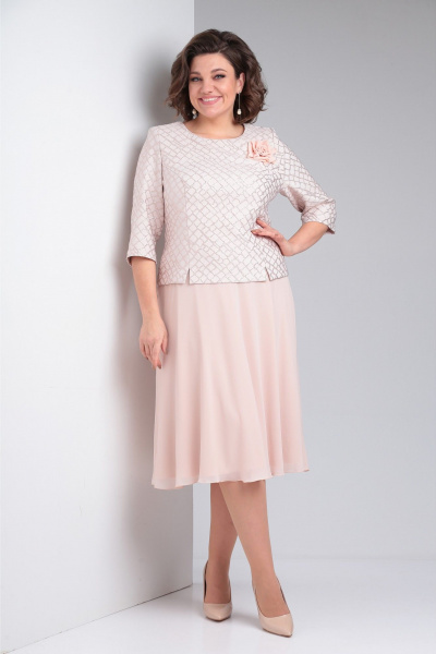 Платье в пол из шифона и жаккарда с потайной молнией Pocherk 1-023 персиковый_крестик - фото 12