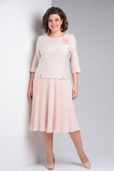 Платье в пол из шифона и жаккарда с потайной молнией Pocherk 1-023 персиковый_крестик - фото 11