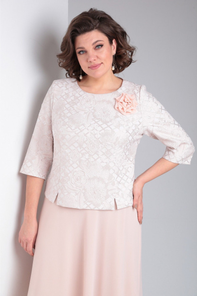 Платье в пол из шифона и жаккарда с потайной молнией Pocherk 1-023 персиковый_крестик - фото 10