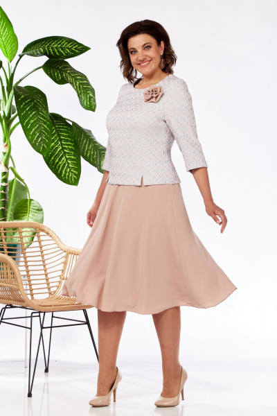 Платье из шифона и жаккарда с длинным рукавом Pocherk 1-023 пузыри_с_бежем - фото 11