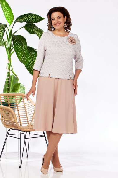 Платье из шифона и жаккарда с длинным рукавом Pocherk 1-023 пузыри_с_бежем - фото 10