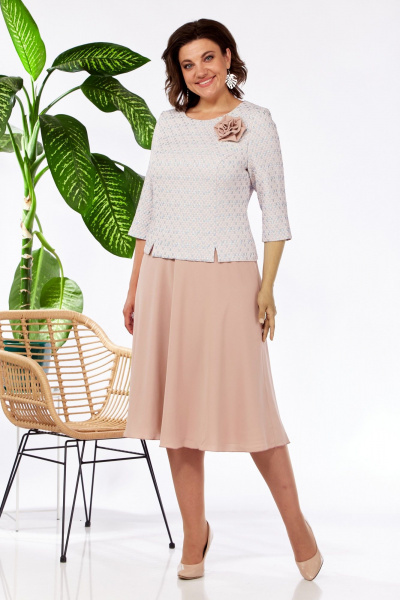 Платье из шифона и жаккарда с длинным рукавом Pocherk 1-023 пузыри_с_бежем - фото 9