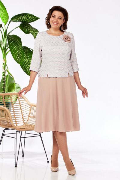 Платье из шифона и жаккарда с длинным рукавом Pocherk 1-023 пузыри_с_бежем - фото 8