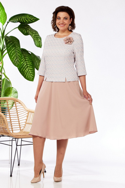 Платье из шифона и жаккарда с длинным рукавом Pocherk 1-023 пузыри_с_бежем - фото 3