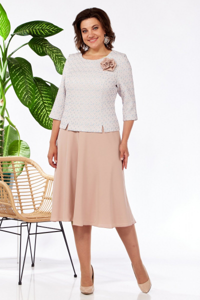 Платье из шифона и жаккарда с длинным рукавом Pocherk 1-023 пузыри_с_бежем - фото 2