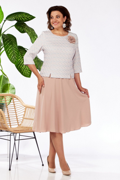 Платье из шифона и жаккарда с длинным рукавом Pocherk 1-023 пузыри_с_бежем - фото 1