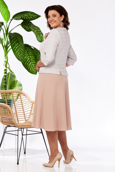 Платье из шифона и жаккарда с длинным рукавом Pocherk 1-023 пузыри_с_бежем - фото 4