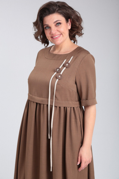 Летнее платье из лен-вишер с декоративными завязками Michel chic 2132/1 коричневый - фото 6