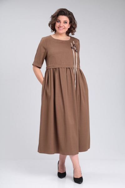 Летнее платье из лен-вишер с декоративными завязками Michel chic 2132/1 коричневый - фото 2