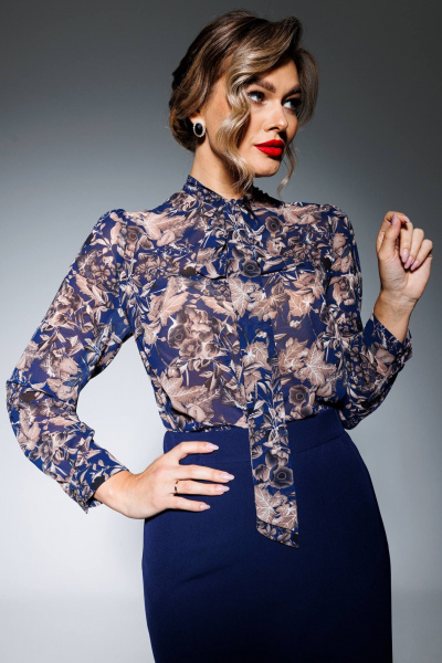 Блуза, жакет, юбка Мода Юрс 2808 синий_беж - фото 4