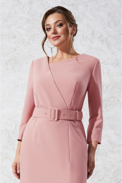 Дизайнерское платье с имитацией запаха и разрезом, съемный пояс Lissana 4900 розовый - фото 3