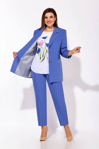Блуза, брюки, жакет Ольга Стиль С-738-1 василек - фото 1