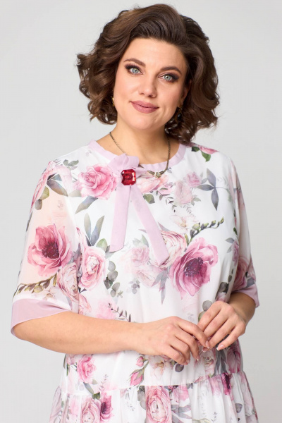 Свободное летнее платье из шифона с бантом Solomeya Lux 969 бело-розовый - фото 8