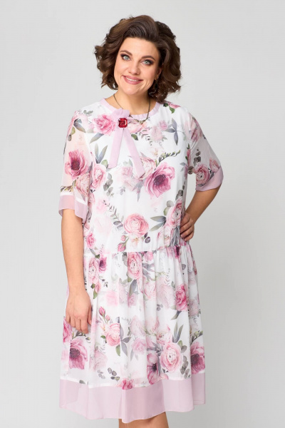 Свободное летнее платье из шифона с бантом Solomeya Lux 969 бело-розовый - фото 7
