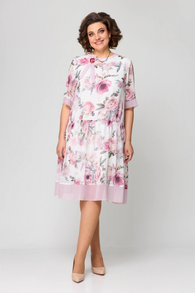 Свободное летнее платье из шифона с бантом Solomeya Lux 969 бело-розовый - фото 1