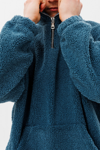 Синее oversize худи с воротником-молнией и карманом-кенгуру HIT 0221м синий - фото 6