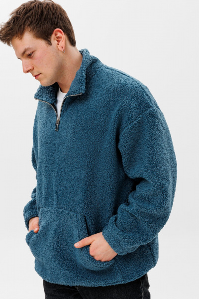 Синее oversize худи с воротником-молнией и карманом-кенгуру HIT 0221м синий - фото 3