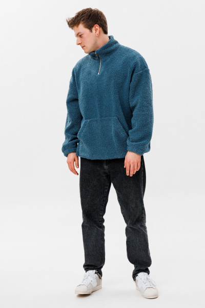 Синее oversize худи с воротником-молнией и карманом-кенгуру HIT 0221м синий - фото 2