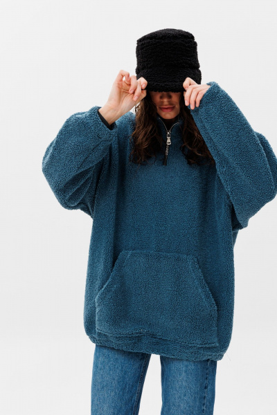 Oversize худи из трякотажа с воротником на молнии HIT 0221ж синий - фото 6