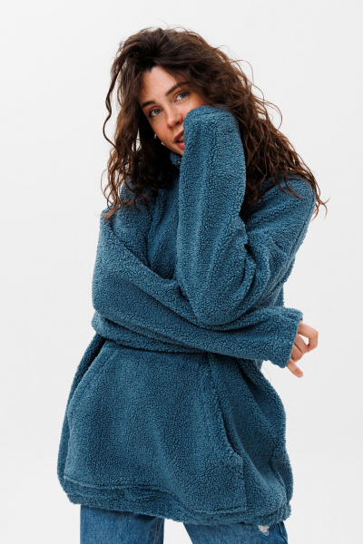 Oversize худи из трякотажа с воротником на молнии HIT 0221ж синий - фото 3