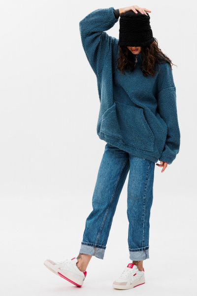 Oversize худи из трякотажа с воротником на молнии HIT 0221ж синий - фото 2