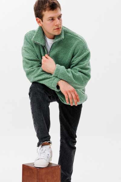 Зеленое oversize худи с воротником-молнией и манжетами HIT 0221м зеленый - фото 1