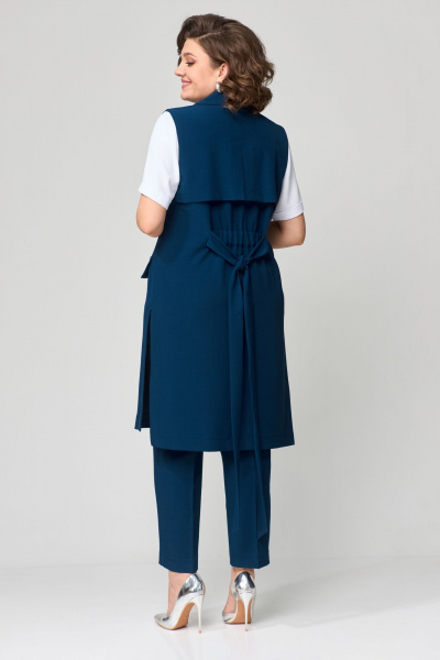 Комплект из жилета, блузы и зауженных брюк Орхидея 1403 морская_волна-белый - фото 6