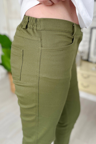 Брюки из хлопкового джинса с высокой посадкой Rumoda 2194 хаки - фото 5