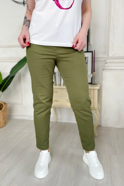 Брюки из хлопкового джинса с высокой посадкой Rumoda 2194 хаки - фото 3