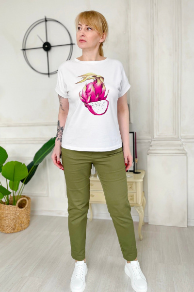 Брюки из хлопкового джинса с высокой посадкой Rumoda 2194 хаки - фото 2