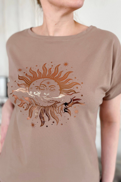 Джемпер-прямого силуэта из хлопка с принтом Rumoda 2195 капучино - фото 7