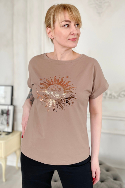 Джемпер-прямого силуэта из хлопка с принтом Rumoda 2195 капучино - фото 6