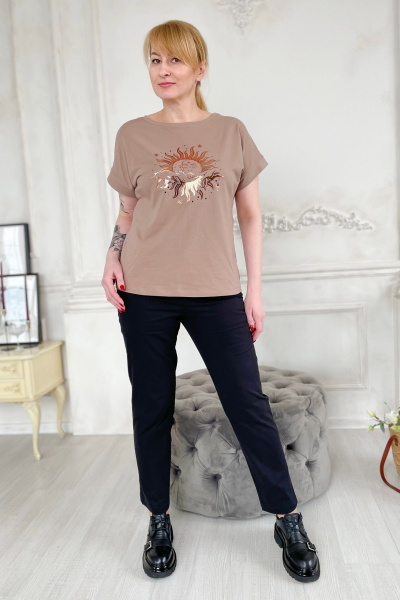 Джемпер-прямого силуэта из хлопка с принтом Rumoda 2195 капучино - фото 5