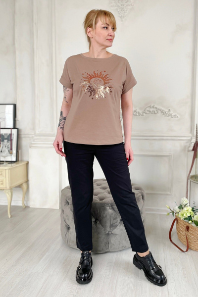 Джемпер-прямого силуэта из хлопка с принтом Rumoda 2195 капучино - фото 4