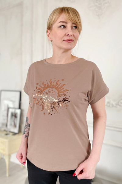 Джемпер-прямого силуэта из хлопка с принтом Rumoda 2195 капучино - фото 3