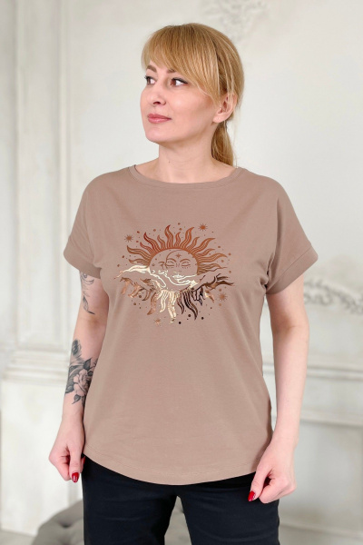 Джемпер-прямого силуэта из хлопка с принтом Rumoda 2195 капучино - фото 2