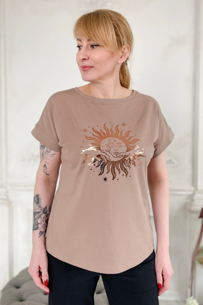 Джемпер-прямого силуэта из хлопка с принтом Rumoda 2195 капучино - фото 1