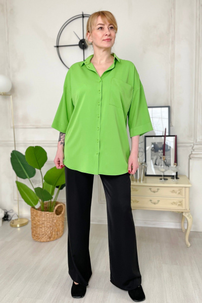 Блуза с накладным карманом и спущенным плечом Rumoda 2197 салатовый - фото 4