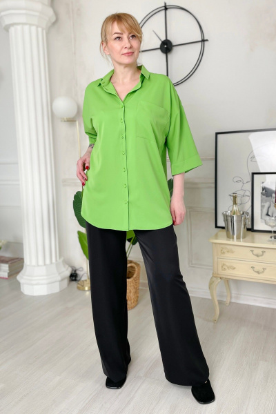 Блуза с накладным карманом и спущенным плечом Rumoda 2197 салатовый - фото 3